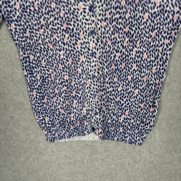 H&M Cardigan Sweater XS Blue Pink Leaf Print Cotton‎ Modal Soft Girl Coquette - Picture 3 of 10